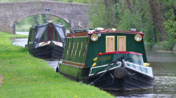Moored boats in Great Haywood on the Staffordshire & Worcester Canal