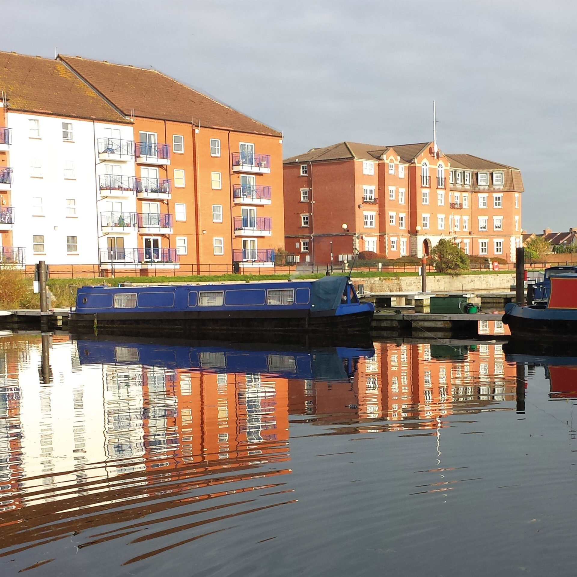 Moored boats at the Bridgwater docks on the Bridgwater and Taunton canal.