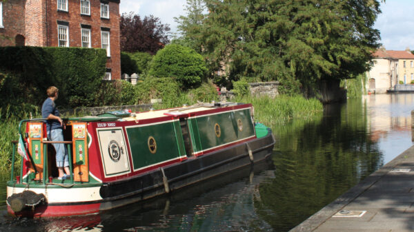 A narrowboat at Ripon Basin on the Ripon Canal.