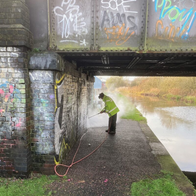 Graffiti being removed from the Northampton Arm