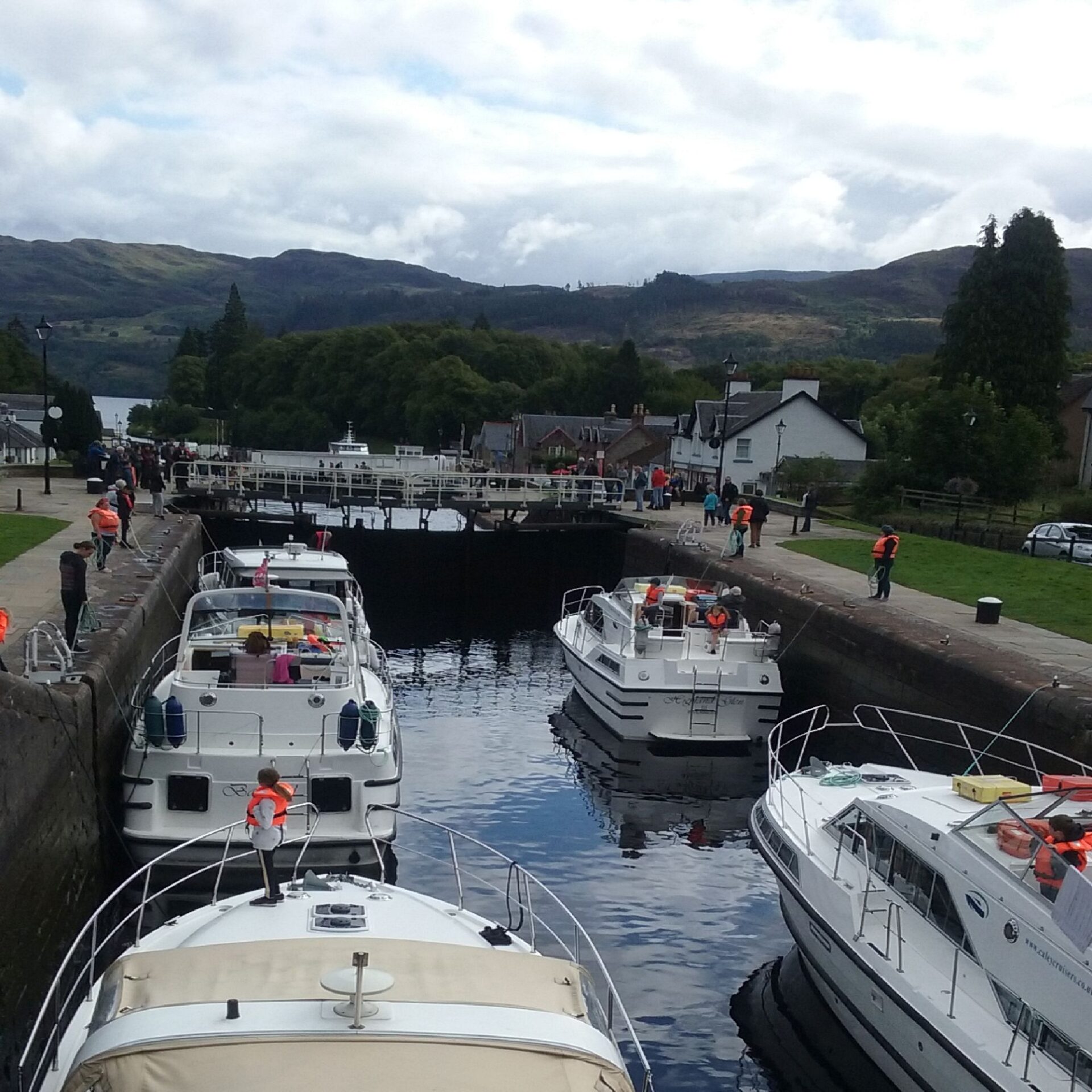 boats in a wide lock on the Caledonian Canal