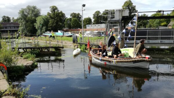 Nofolk crab boat going through Castle Mills Lock on the River Foss
