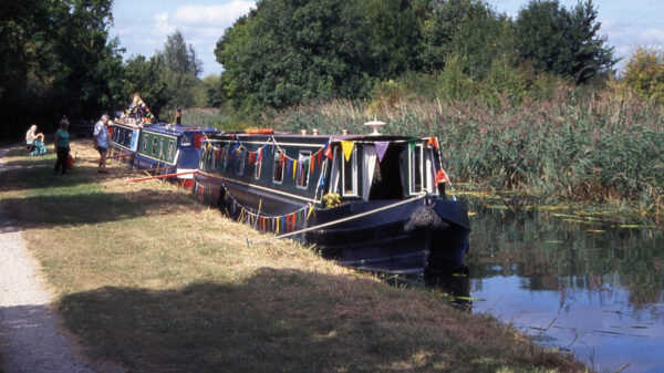 A boat festival at Slough Arm on the Grand Union Canal.