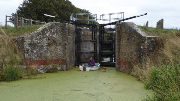 Reaching Horseway Lock by dinghy on the Middle Level Navigation.