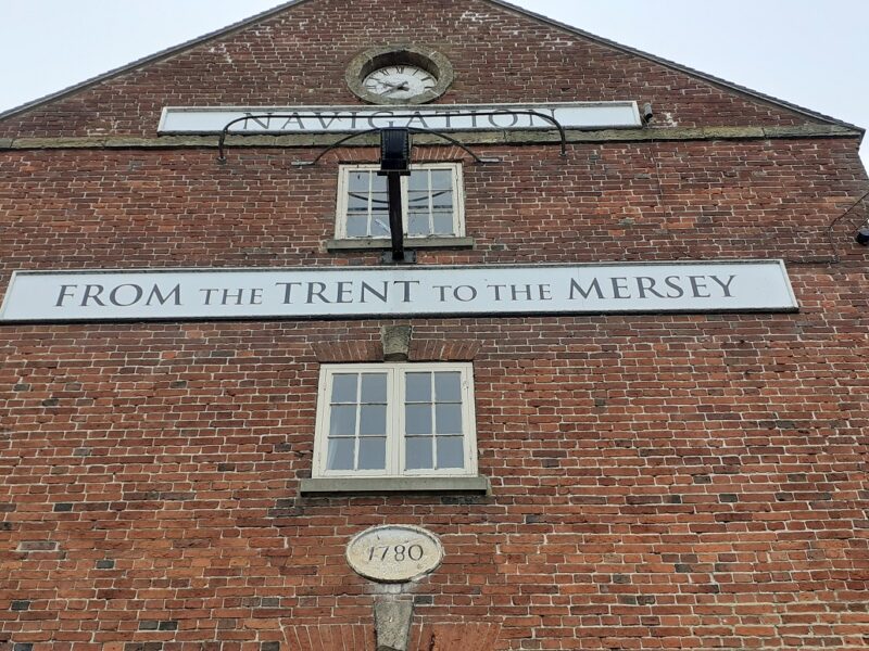 Close up of the Clock Warehouse and signage at Shardlow