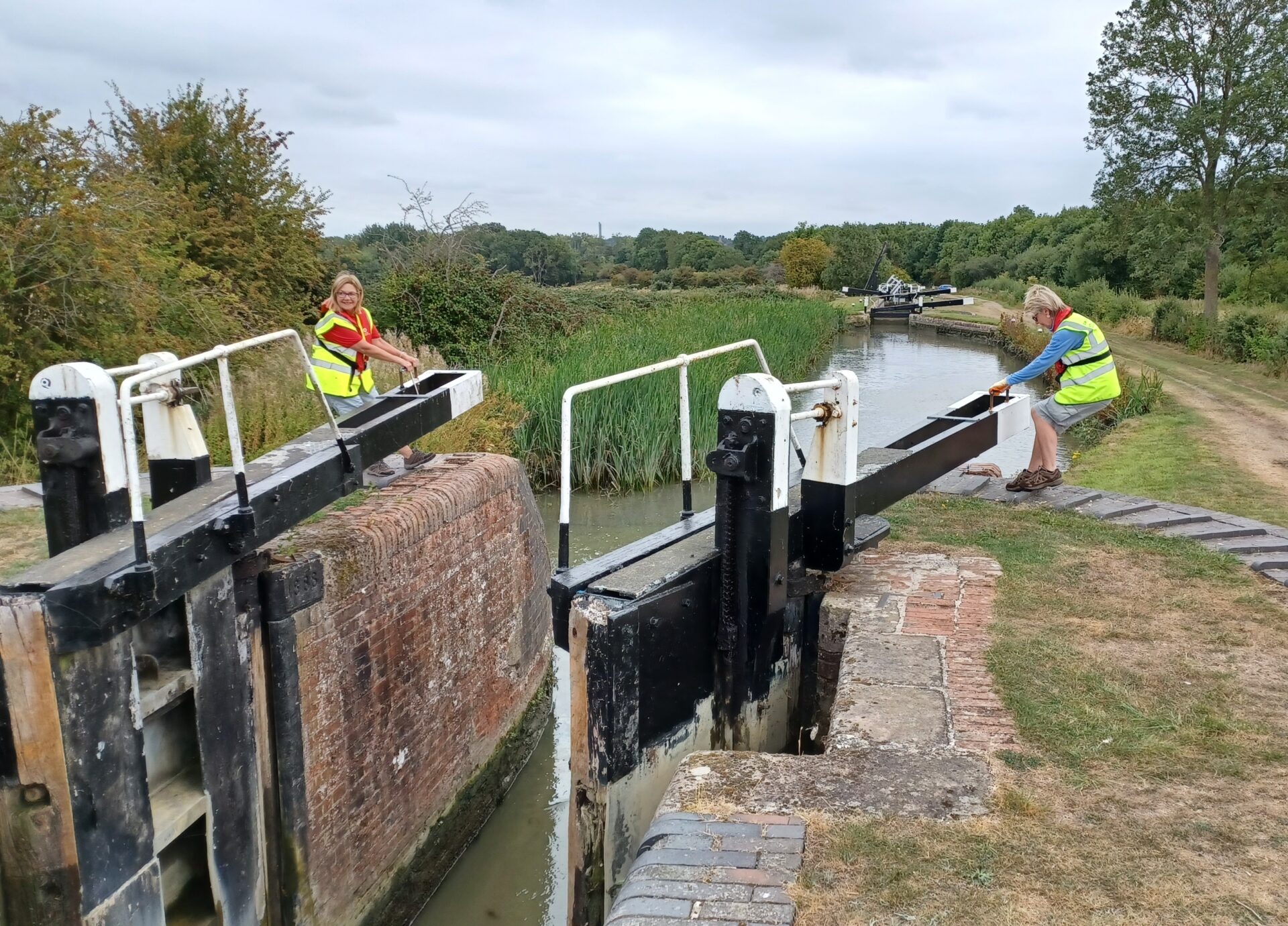 Volunteers working on lock gate